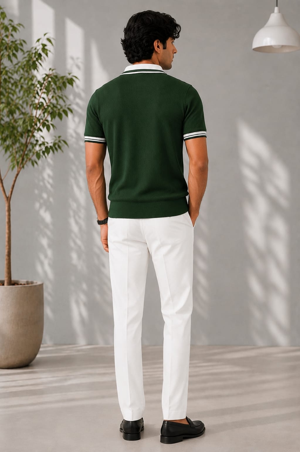 Men's Premium Forest Green Knitted Polo Shirt | Contrast Stripe Collar